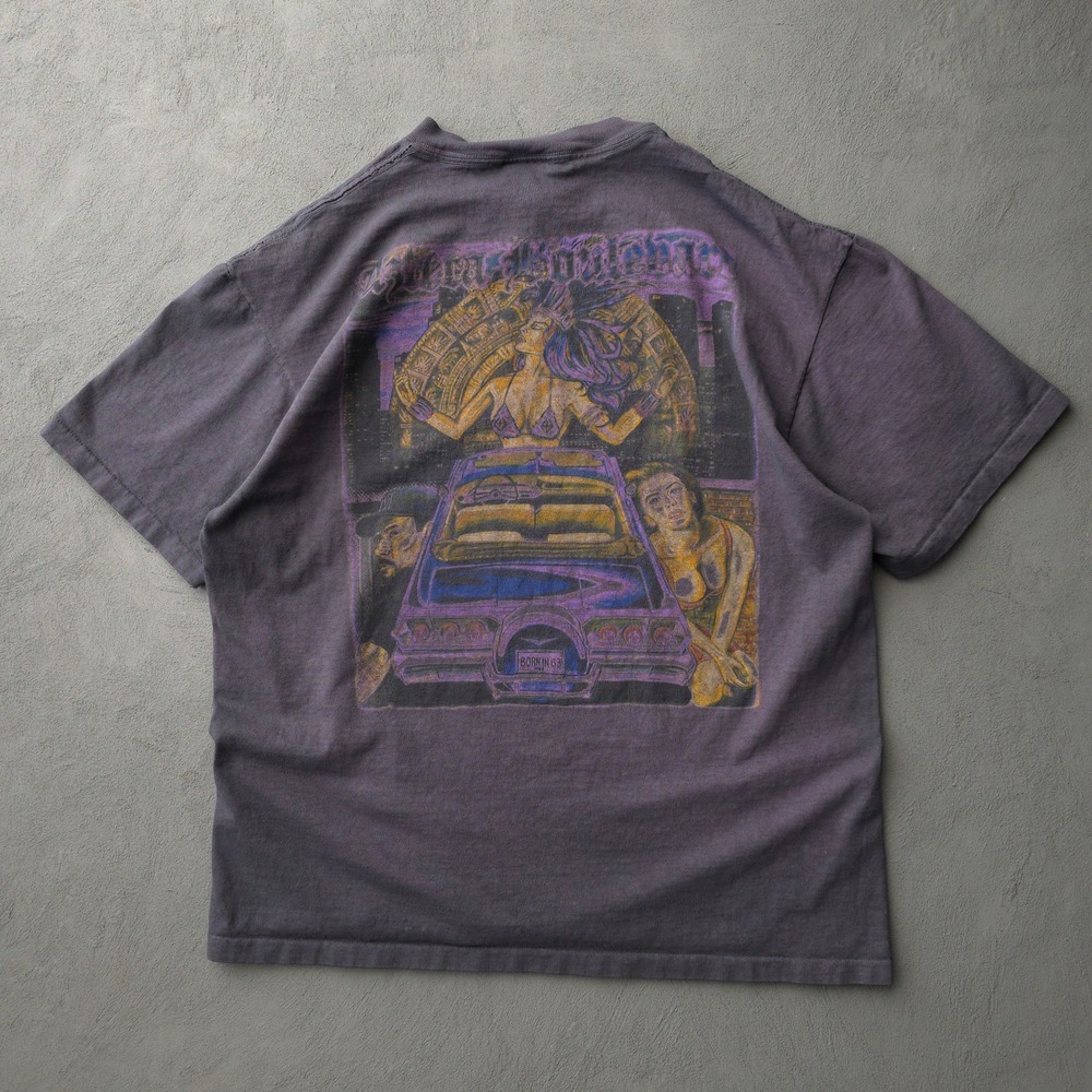 Oneita PowerPro t-shirt Men Large Gray-Purple Lowrider Chicano Art 90s